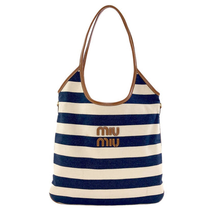 Miu Miu Ivy Border Tote Canvas Leather