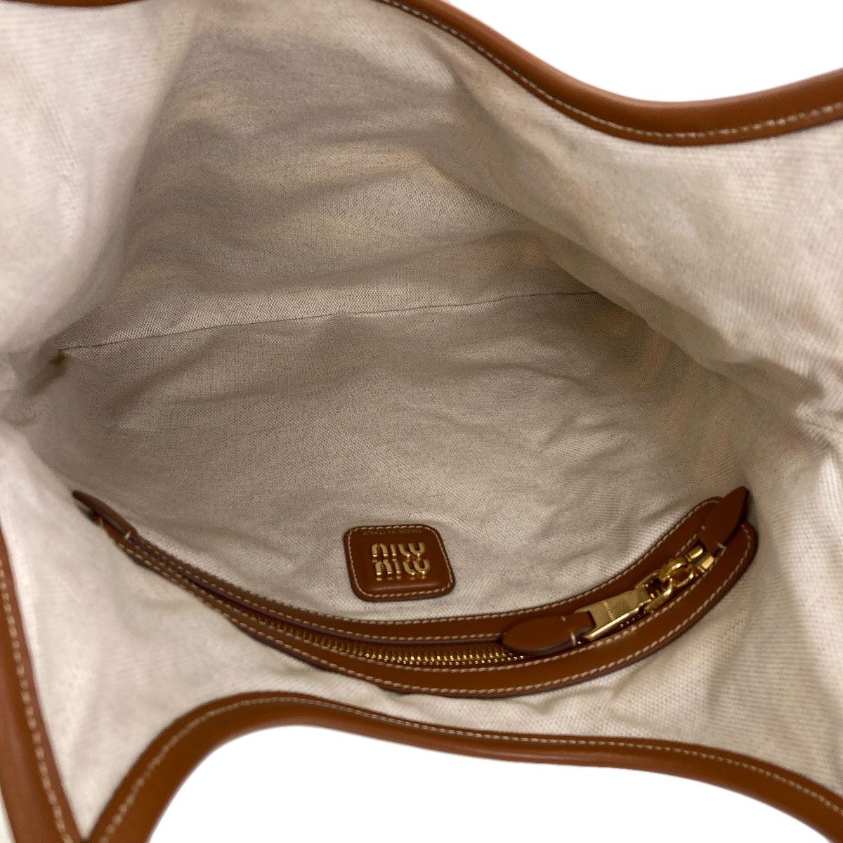 Miu Miu Ivy Border Tote Canvas Leather — view 5