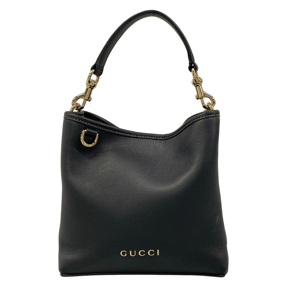 Gucci GG Emblem Small Bucket Bag Black Leather