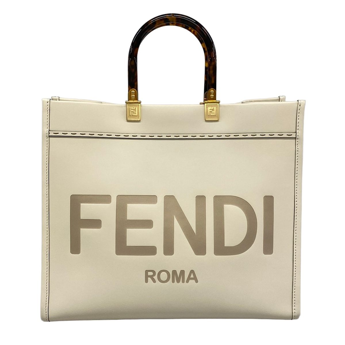 Fendi Tote Sunshine Medium Ivory Beige Leather