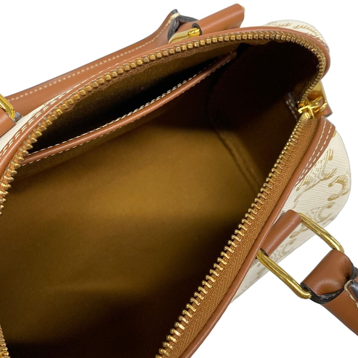 Celine Handbag Small Boston Triomphe Canvas White Beige Brown — view 7