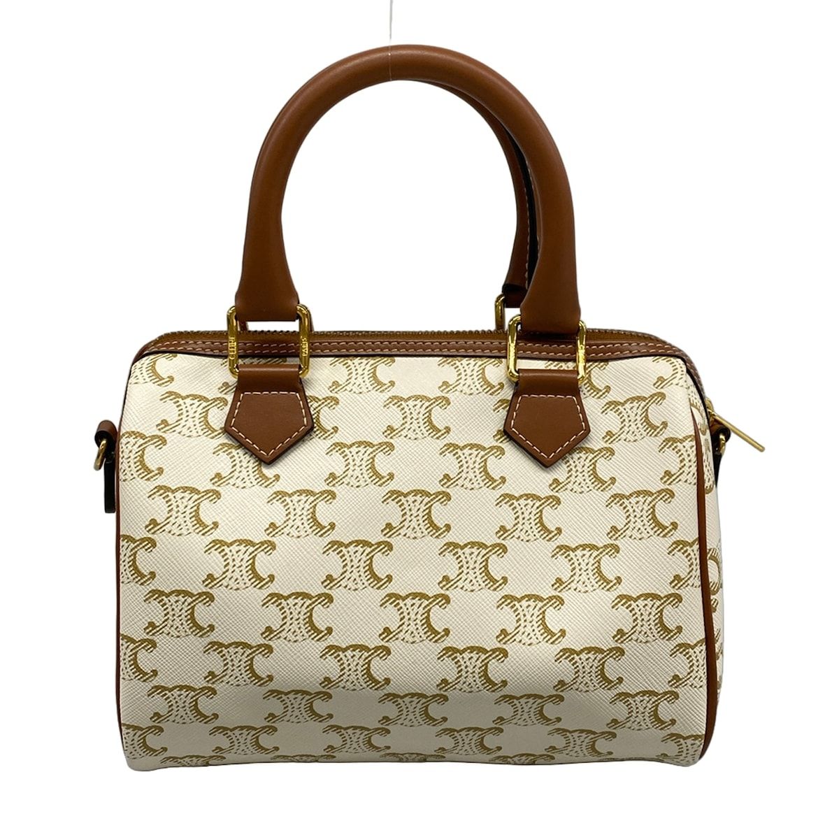 Celine Handbag Small Boston Triomphe Canvas White Beige Brown — view 3