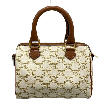Celine Handbag Small Boston Triomphe Canvas White Beige Brown — view 3