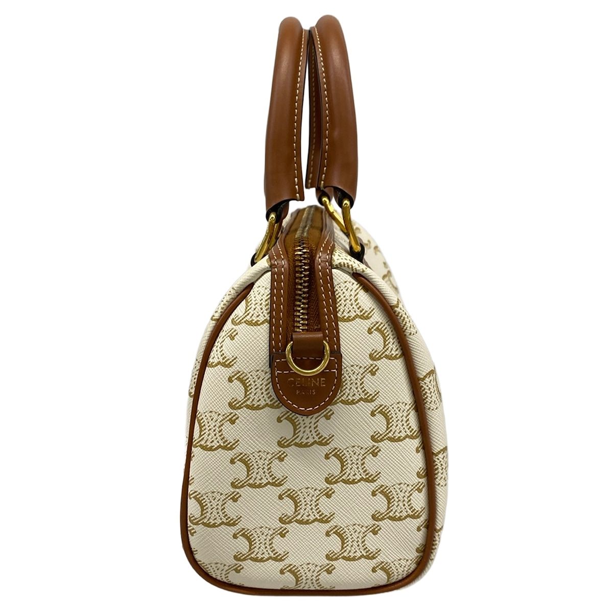 Celine Handbag Small Boston Triomphe Canvas White Beige Brown — view 4
