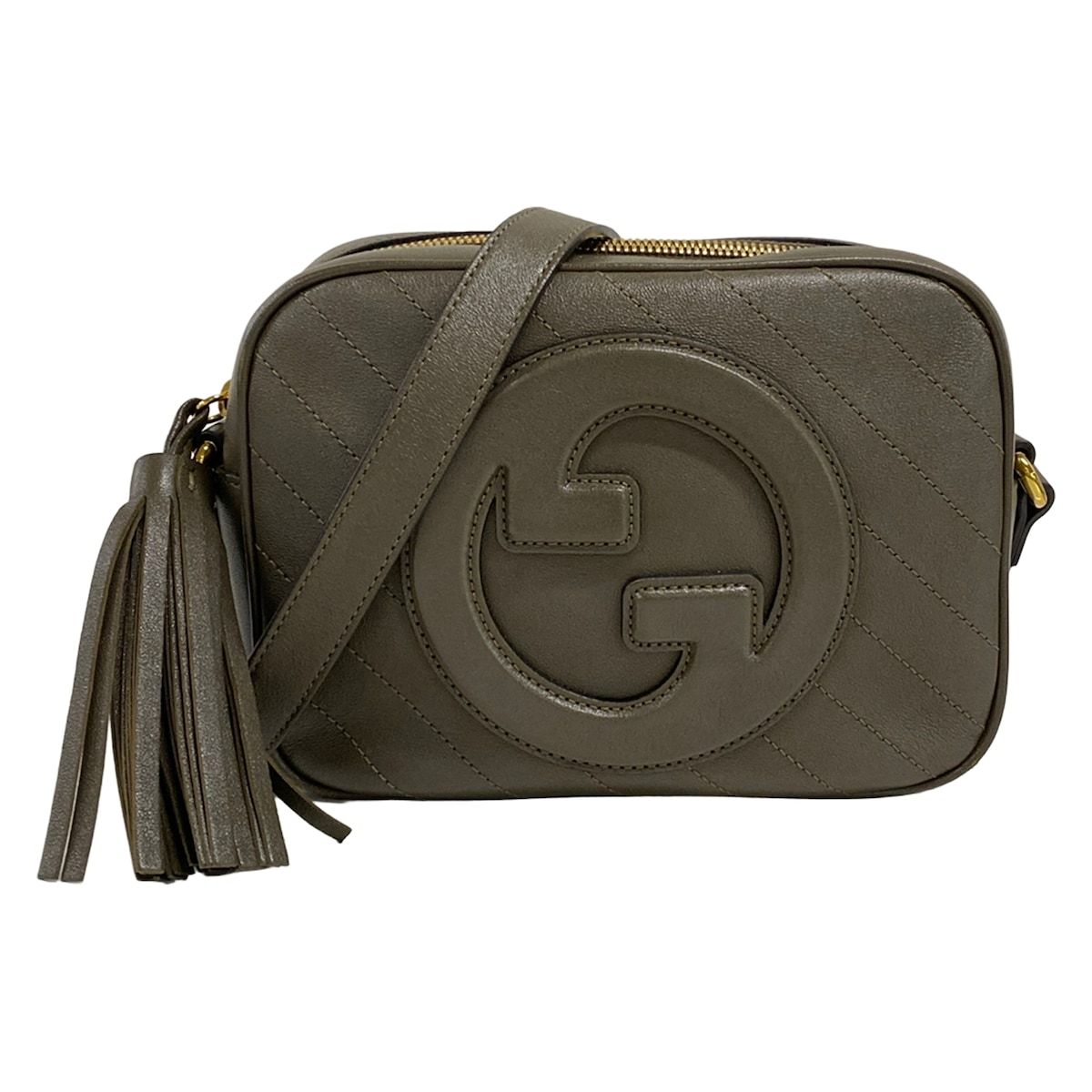 Gucci Shoulder Bag Blondie Khaki Stitch Tassel Leather
