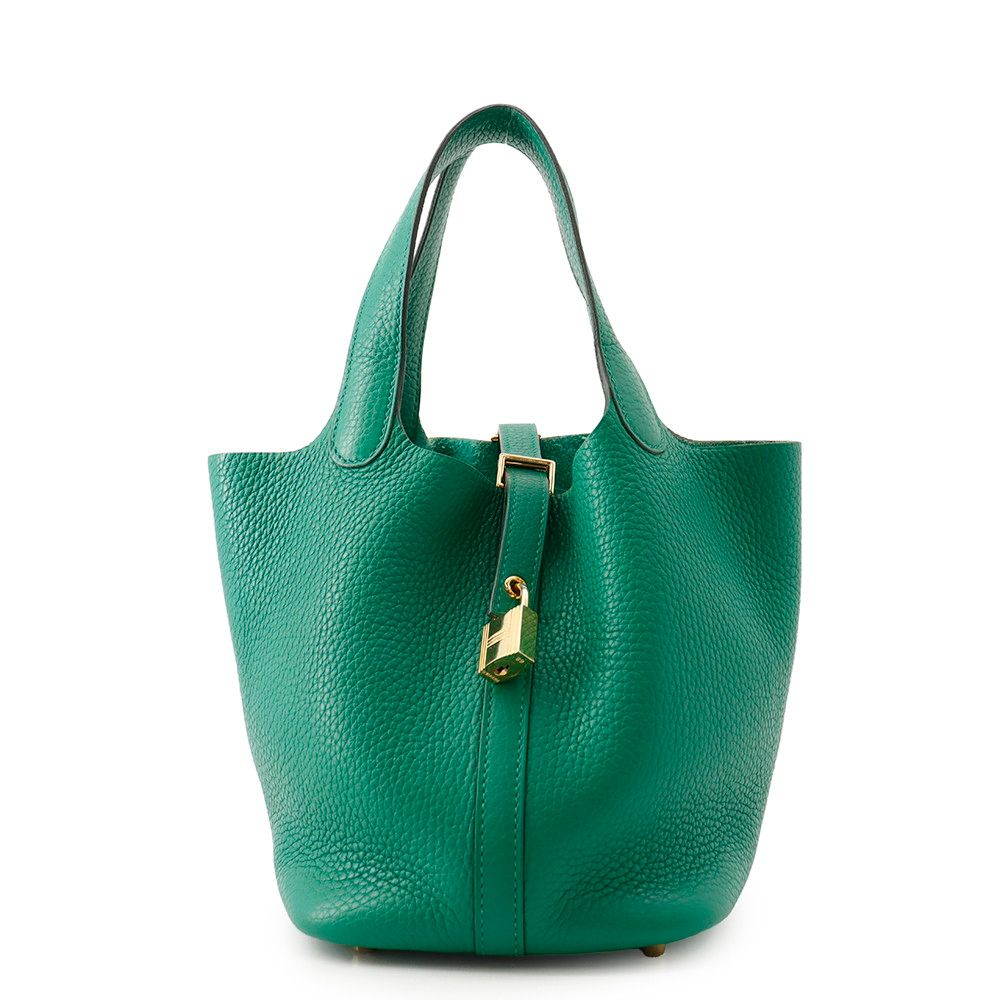 Hermes Picotin Lock PM Vert Vertigo Gold Taurillon Clemence Handbag