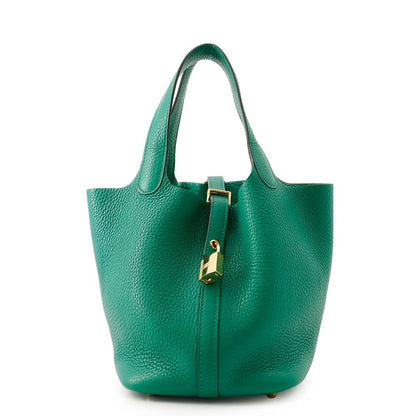 Hermes Picotin Lock PM Vert Vertigo Gold Taurillon Clemence Handbag