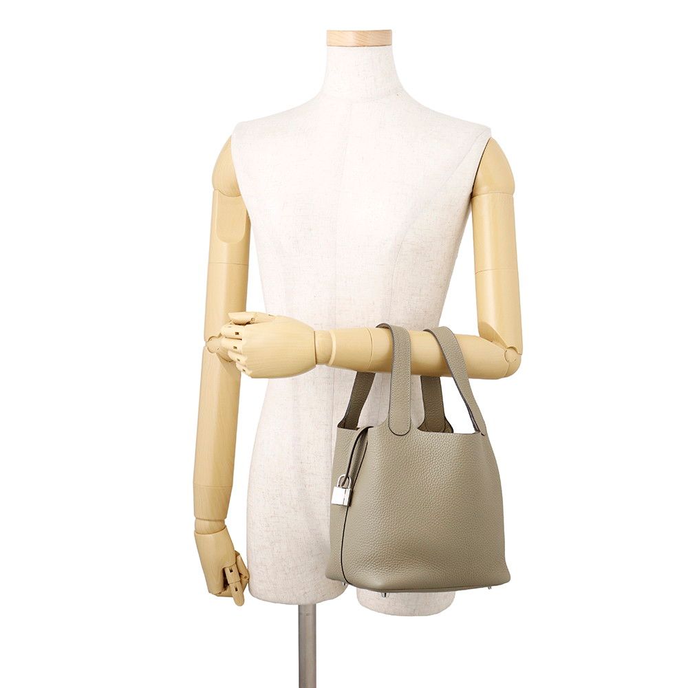 Hermes Handbag Picotin Lock PM Sage Silver Taurillon Clemence Tote — view 4