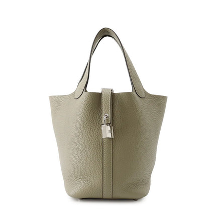 Hermes Handbag Picotin Lock PM Sage Silver Taurillon Clemence Tote