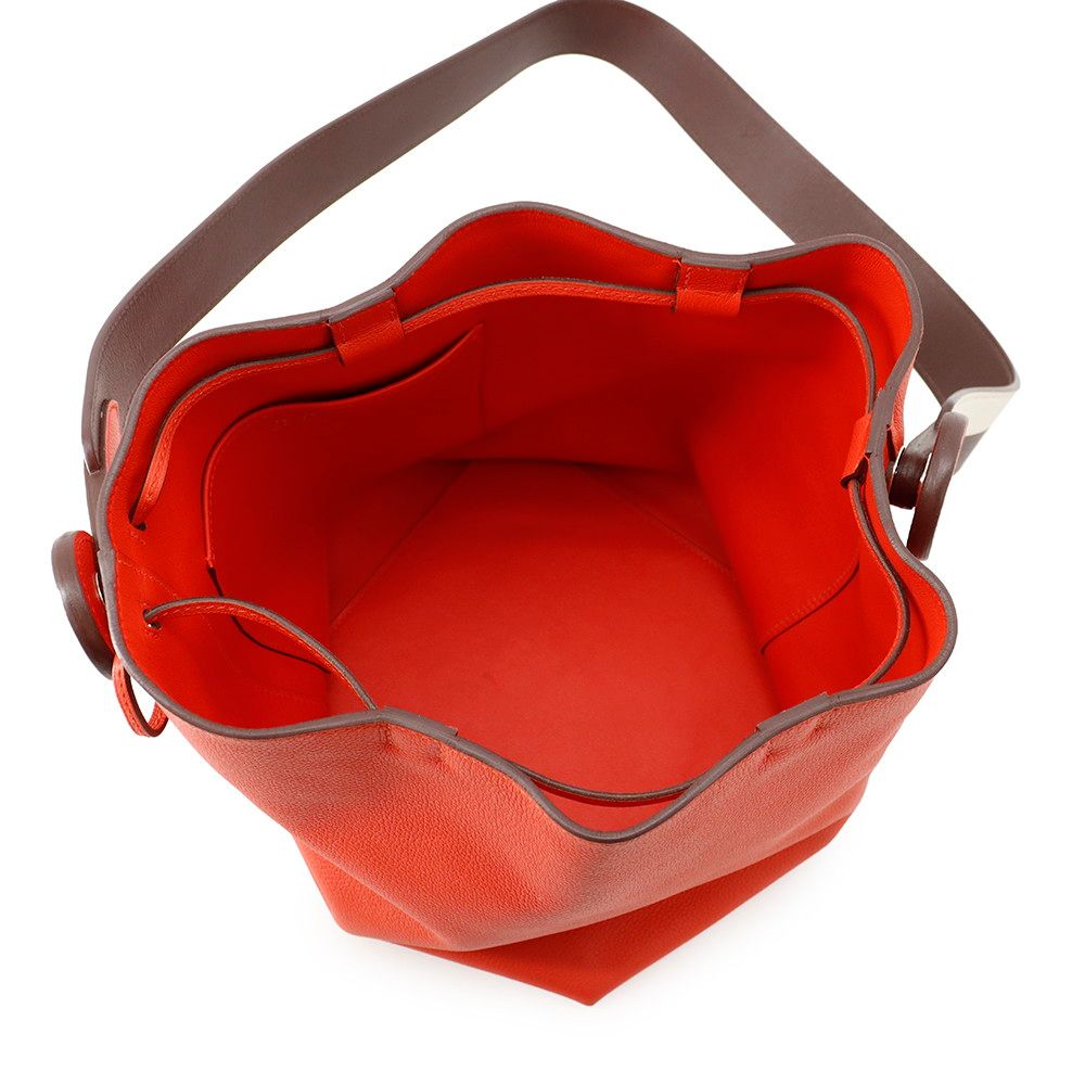 Hermes Shoulder Bag Rouge Tomato Tail White Silver Evercolor — view 5