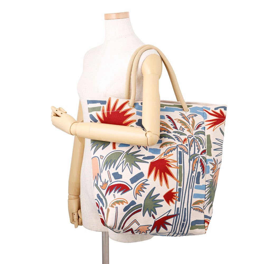 Hermes Tote Peach Palm Tree Khaki Groseil Silver Cotton — view 4