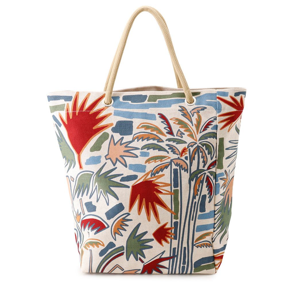 Hermes Tote Peach Palm Tree Khaki Groseil Silver Cotton