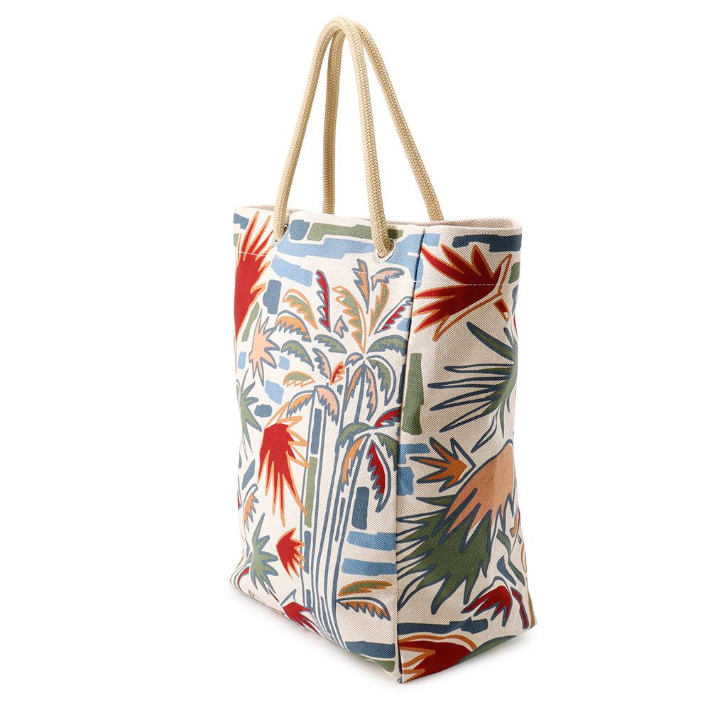 Hermes Tote Peach Palm Tree Khaki Groseil Silver Cotton — view 2