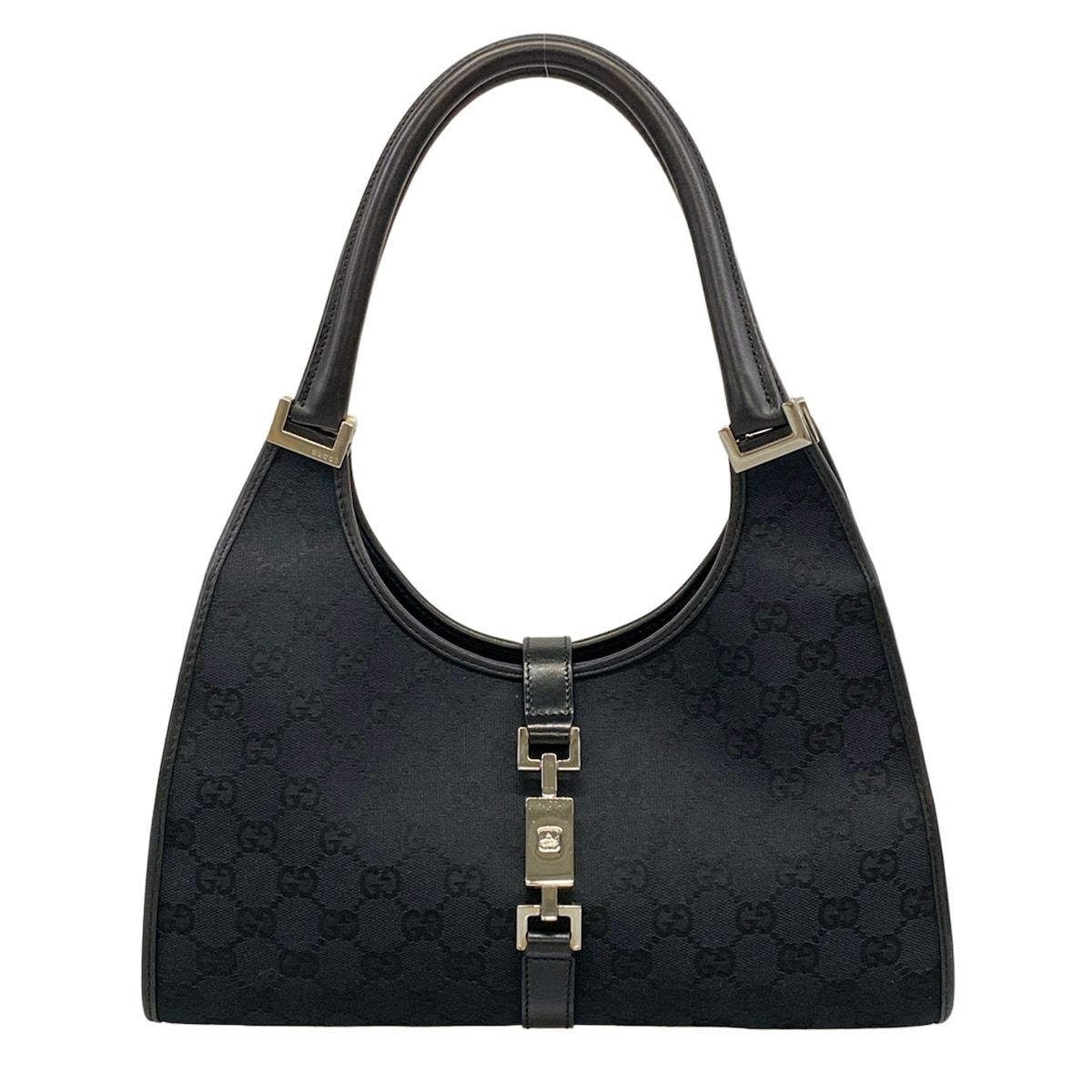 Gucci Shoulder Bag Jackiegg Pattern Black Leather