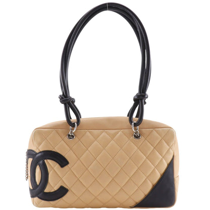 Chanel Bowling Bag Cambon Line Leather Beige Tote