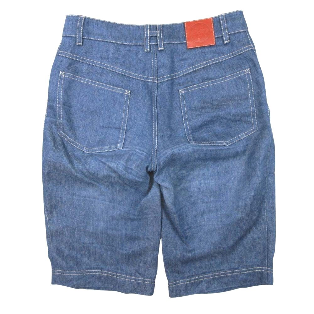Hermes Medor Button Linen Denim Chambray Shorts H Logo Light Blue 34 — view 2