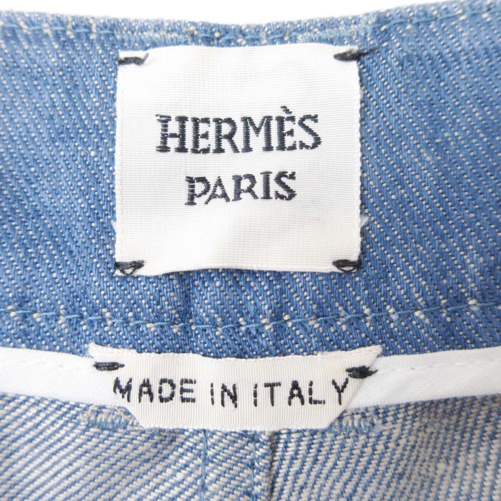 Hermes Medor Button Linen Denim Chambray Shorts H Logo Light Blue 34 — view 8
