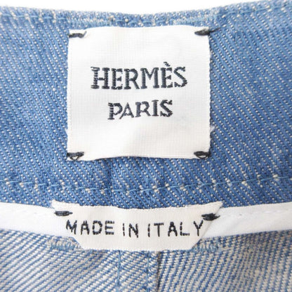 Hermes Medor Button Linen Denim Chambray Shorts H Logo Light Blue 34 — view 8