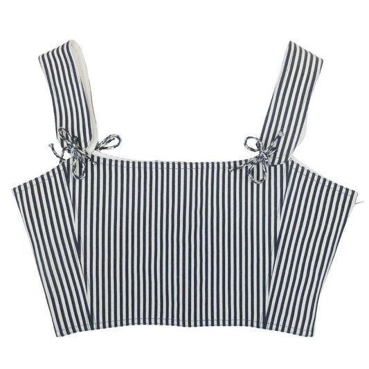 Dior Linen Silk Striped Bustier Sleeveless Top Navy White 36