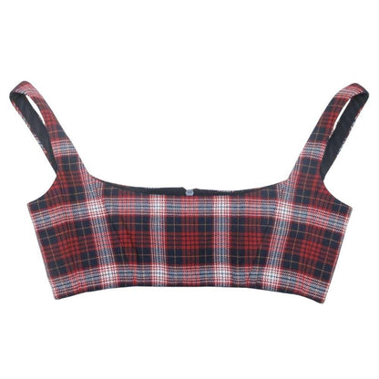 Dior Tartan Check Bustier Sleeveless Top Red Navy 36