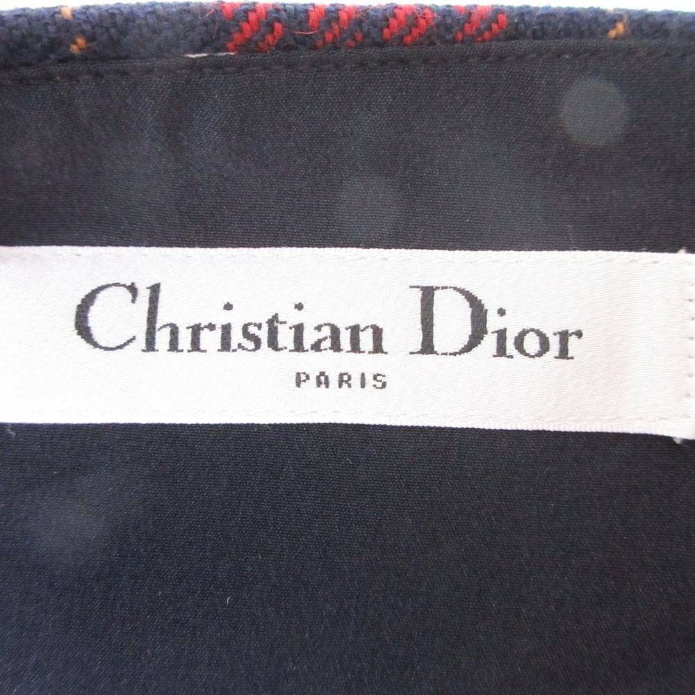 Dior Tartan Check Bustier Sleeveless Top Red Navy 36 — view 5