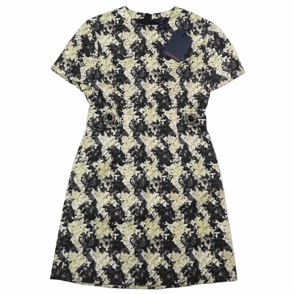 Louis Vuitton Monogram Flower All Over Print Dress Silk Short Sleeve Half Bijou