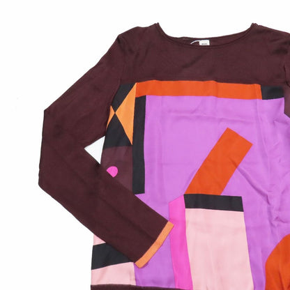 Hermes Twillaine Knit Silk Long Sleeve Geometric Pattern Top Brown Sweater 34 — view 4