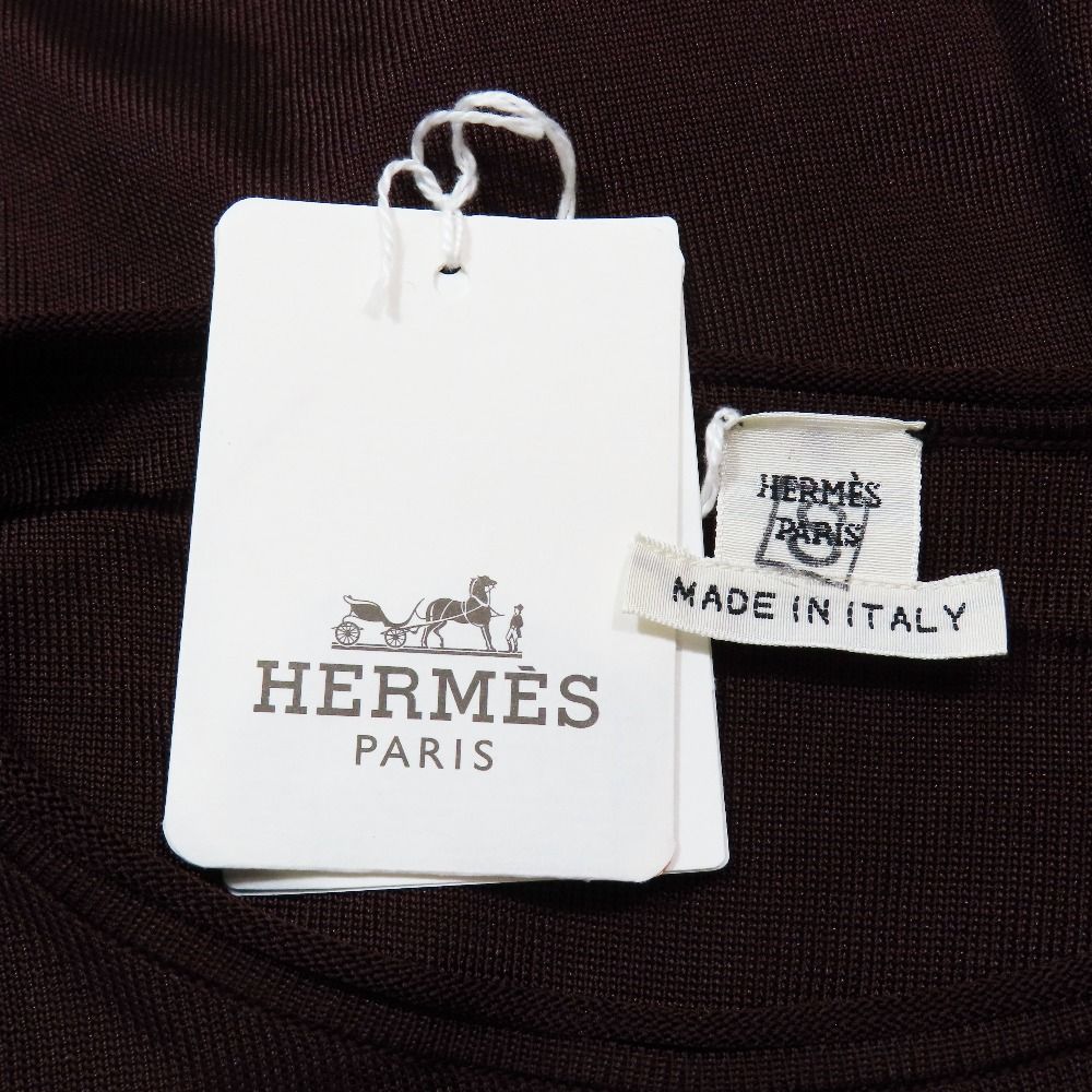 Hermes Twillaine Knit Silk Long Sleeve Geometric Pattern Top Brown Sweater 34 — view 5