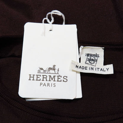 Hermes Twillaine Knit Silk Long Sleeve Geometric Pattern Top Brown Sweater 34 — view 5