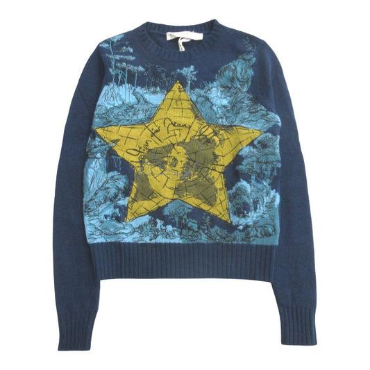 Dior Around the World Cashmere Knit Sweater Lucky Star Bee Embroidery Navy 34