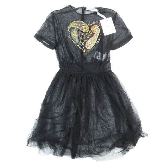 Dior Mesh Sheer Mini Dress Tulle Paisley Flower Embroidery