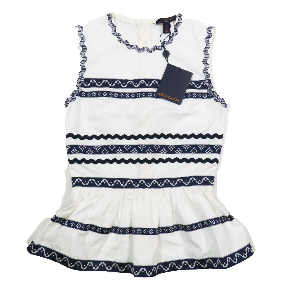 Louis Vuitton Monogram Graphic Trim Sleeveless Peplum Top Shirt Top White 34