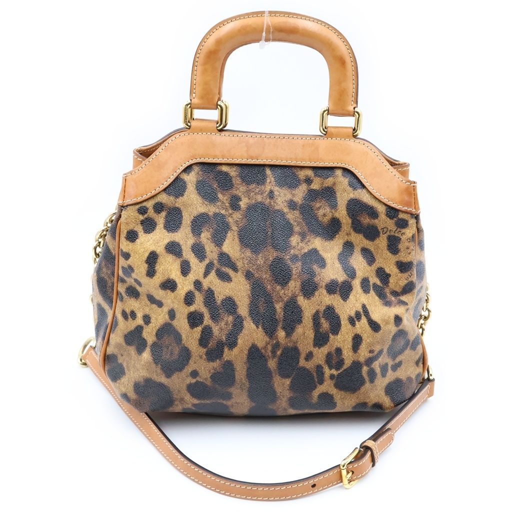 Dolce & Gabbana Leopard Print Hand Chain Shoulder Bag Brown — view 2