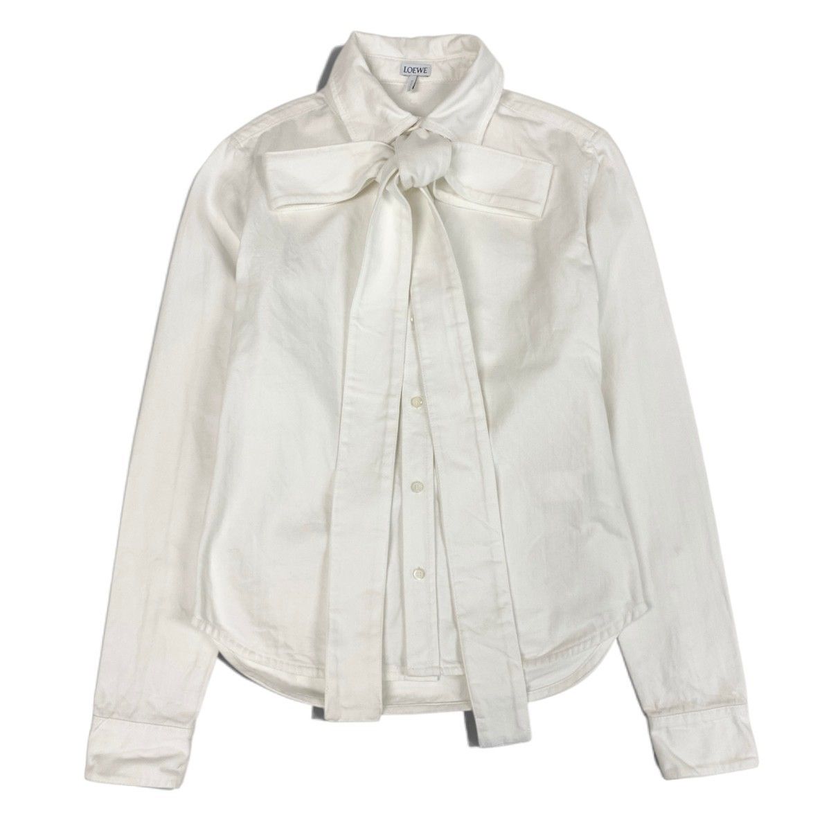 Loewe Denim Bow Tie Shirt White Cotton Blouse — view 2