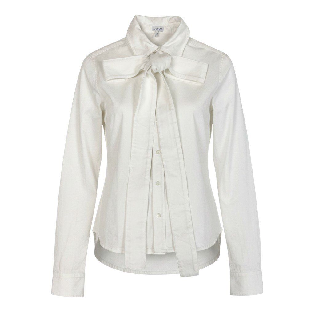 Loewe Denim Bow Tie Shirt White Cotton Blouse