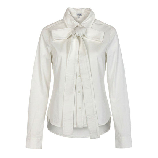 Loewe Denim Bow Tie Shirt White Cotton Blouse