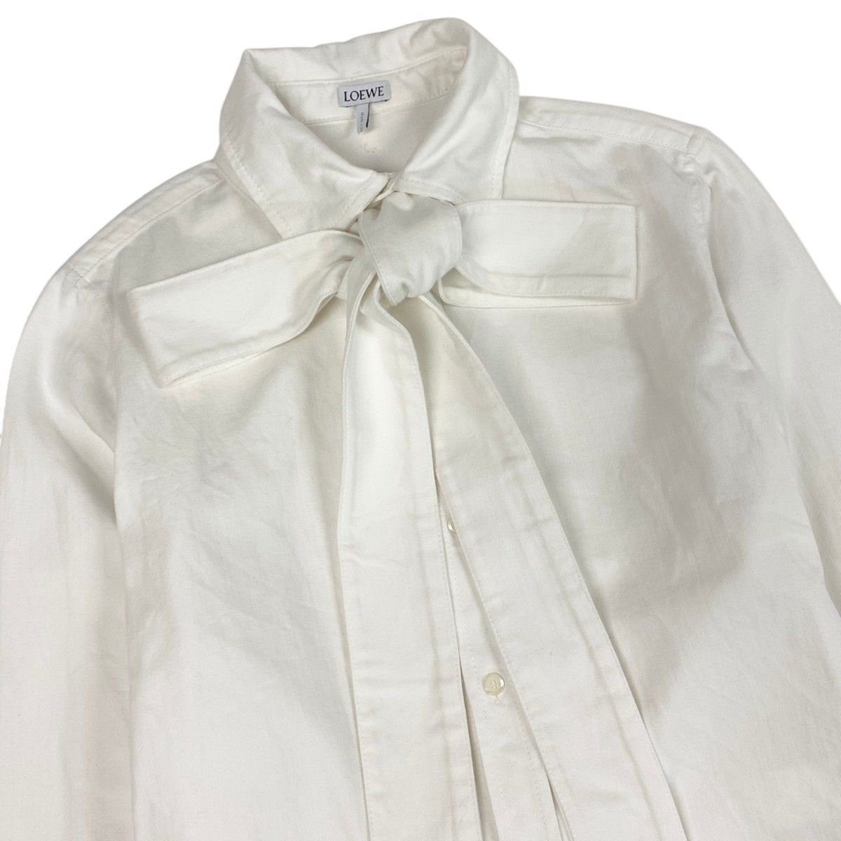 Loewe Denim Bow Tie Shirt White Cotton Blouse — view 4