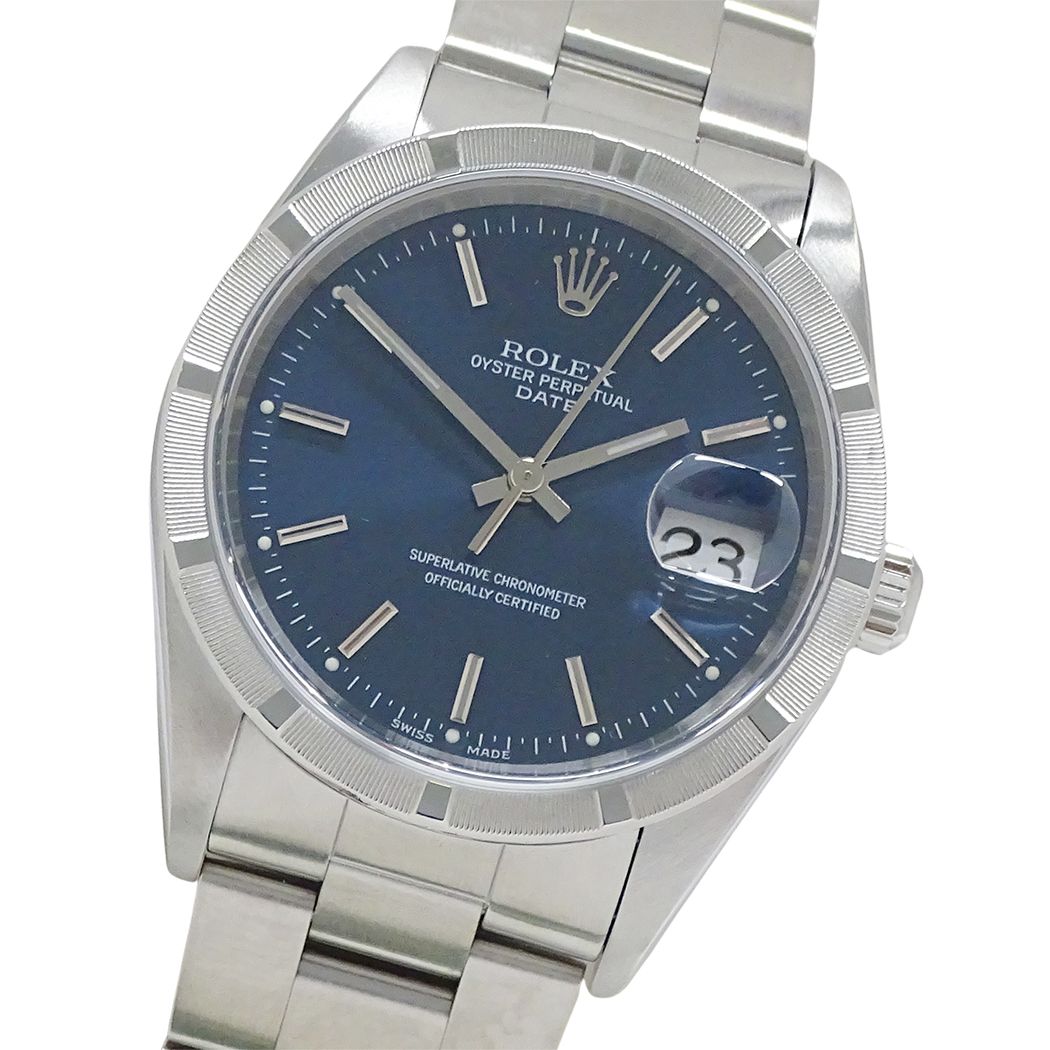 Rolex Oyster Perpetual Date Watch Automatic Stainless Steel Silver Blue