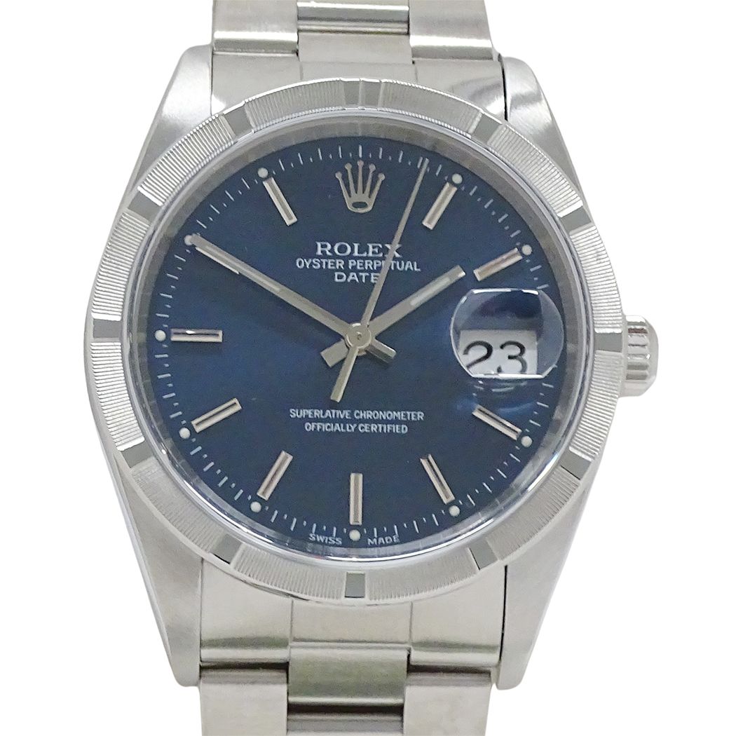 Rolex Oyster Perpetual Date Watch Automatic Stainless Steel Silver Blue — view 2
