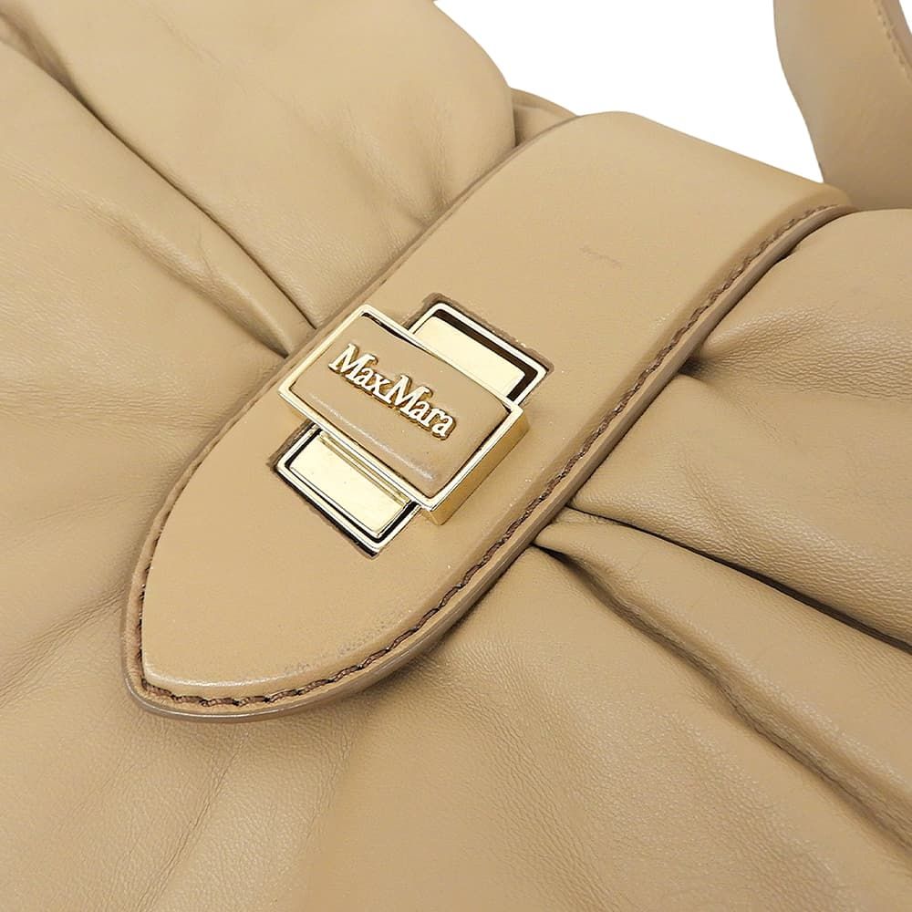 Max Mara Cuscino Lambskin Clutch Shoulder Bag Turnlock Beige — view 6