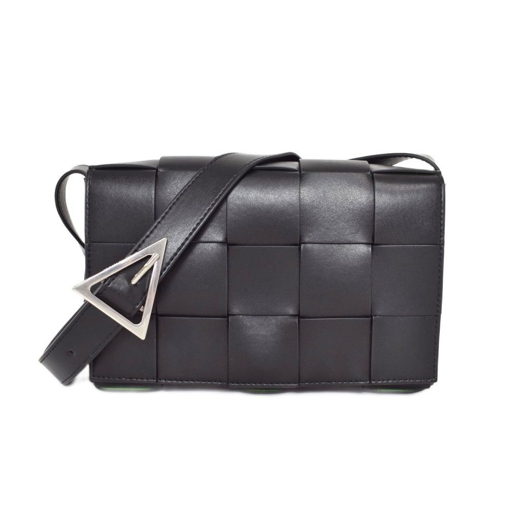 Bottega Veneta Cassette Shoulder Bag Intrecciato Black