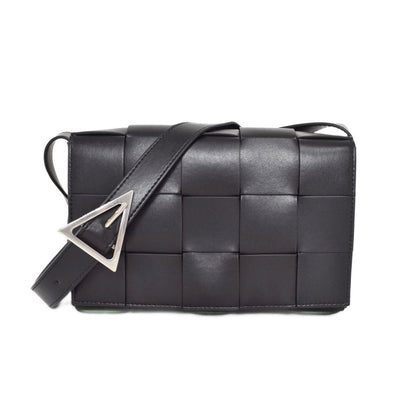 Bottega Veneta Cassette Shoulder Bag Intrecciato Black