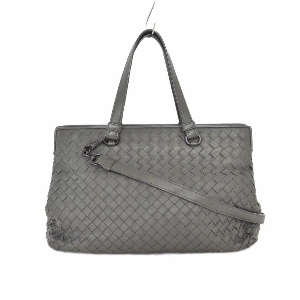 Bottega Veneta Intrecciato Nappa Medium Top Handle Shoulder Bag 2-Way Gray