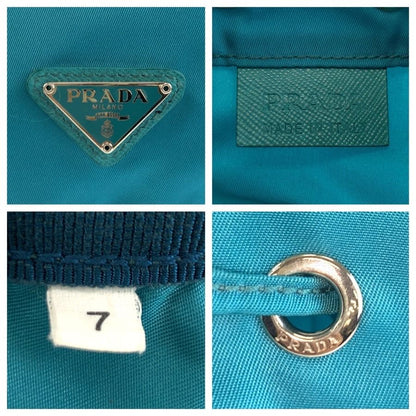 Prada Tessuto Blue Silver Nylon Leather Pouch Case Drawstring — view 4