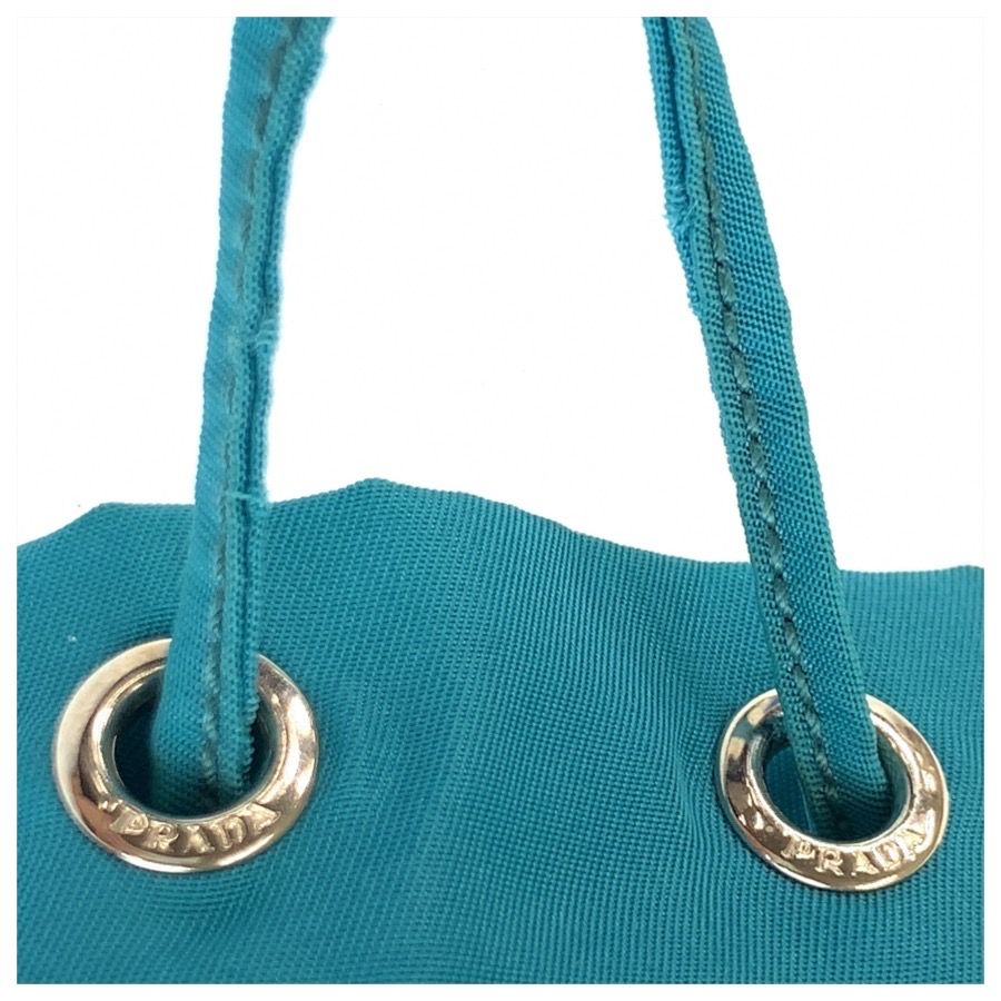 Prada Tessuto Blue Silver Nylon Leather Pouch Case Drawstring — view 5