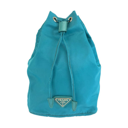 Prada Tessuto Blue Silver Nylon Leather Pouch Case Drawstring