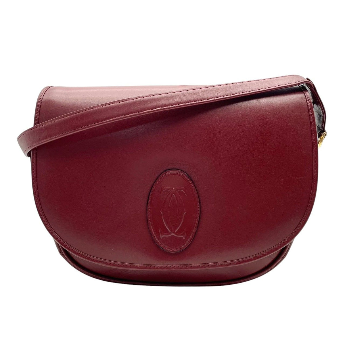 Cartier Must Line Shoulder Bag Flap Crossbody Leather Bordeaux Red Gold Double — view 2