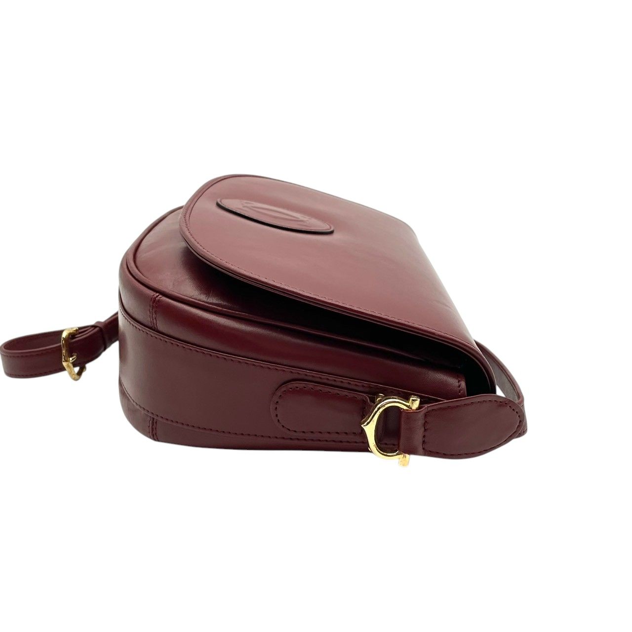 Cartier Must Line Shoulder Bag Flap Crossbody Leather Bordeaux Red Gold Double — view 5