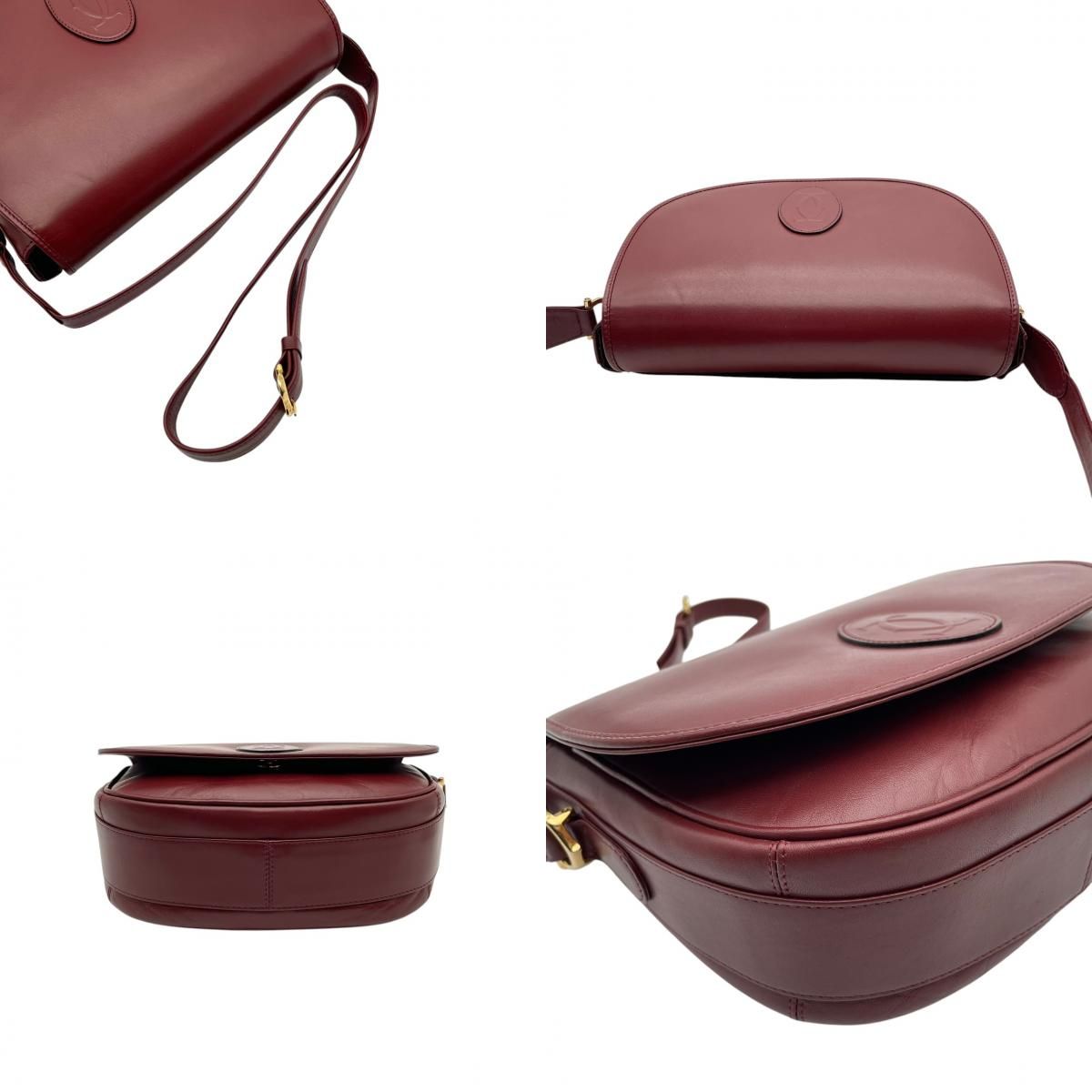 Cartier Must Line Shoulder Bag Flap Crossbody Leather Bordeaux Red Gold Double — view 7