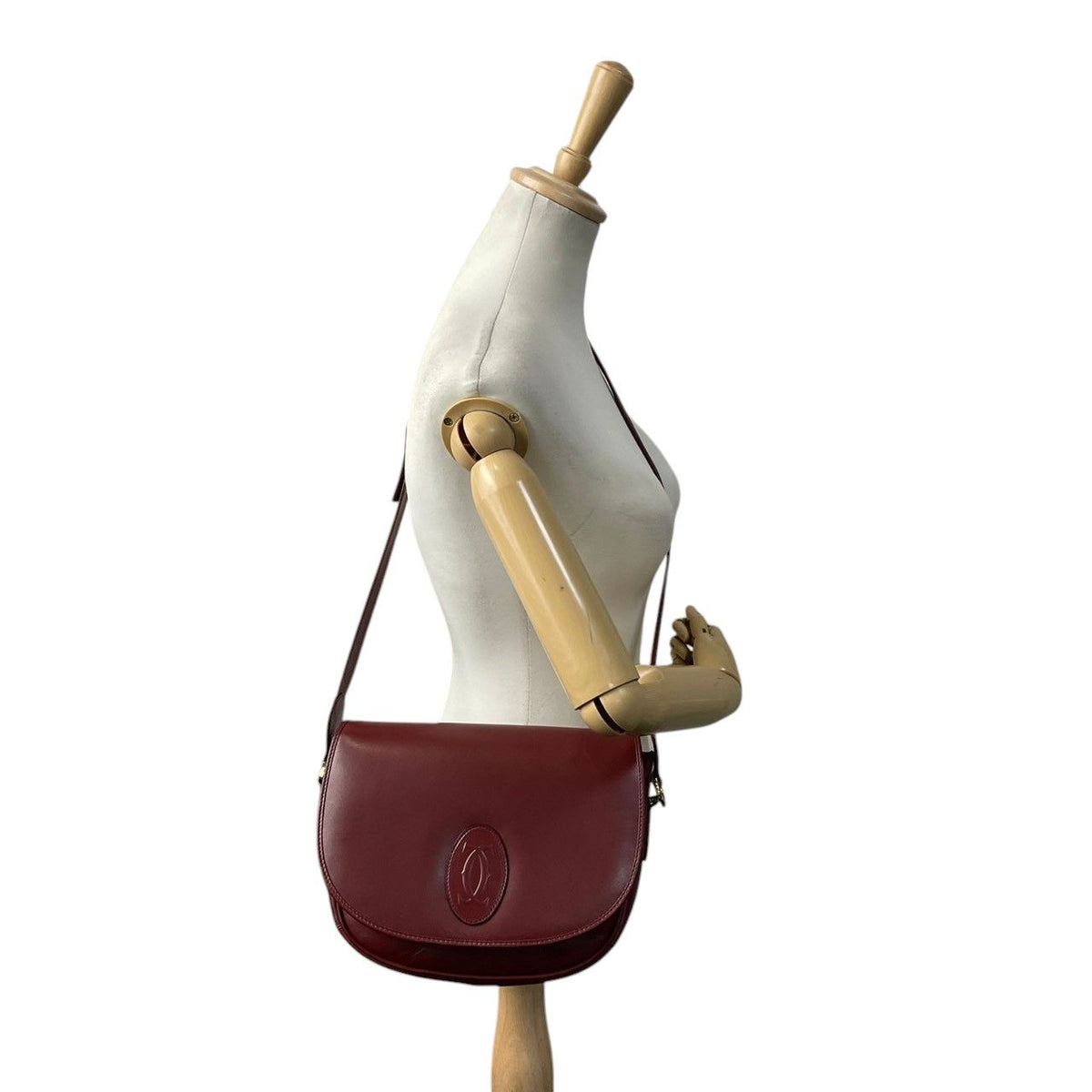 Cartier Must Line Shoulder Bag Flap Crossbody Leather Bordeaux Red Gold Double — view 4